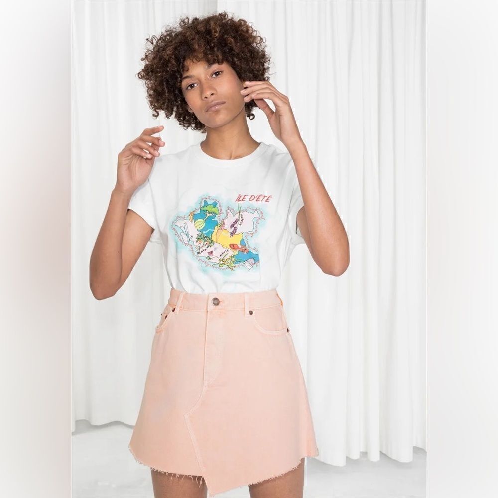 & OTHER STORIES Raw Hem Asymmetrical Two-Toned Denim Skirt